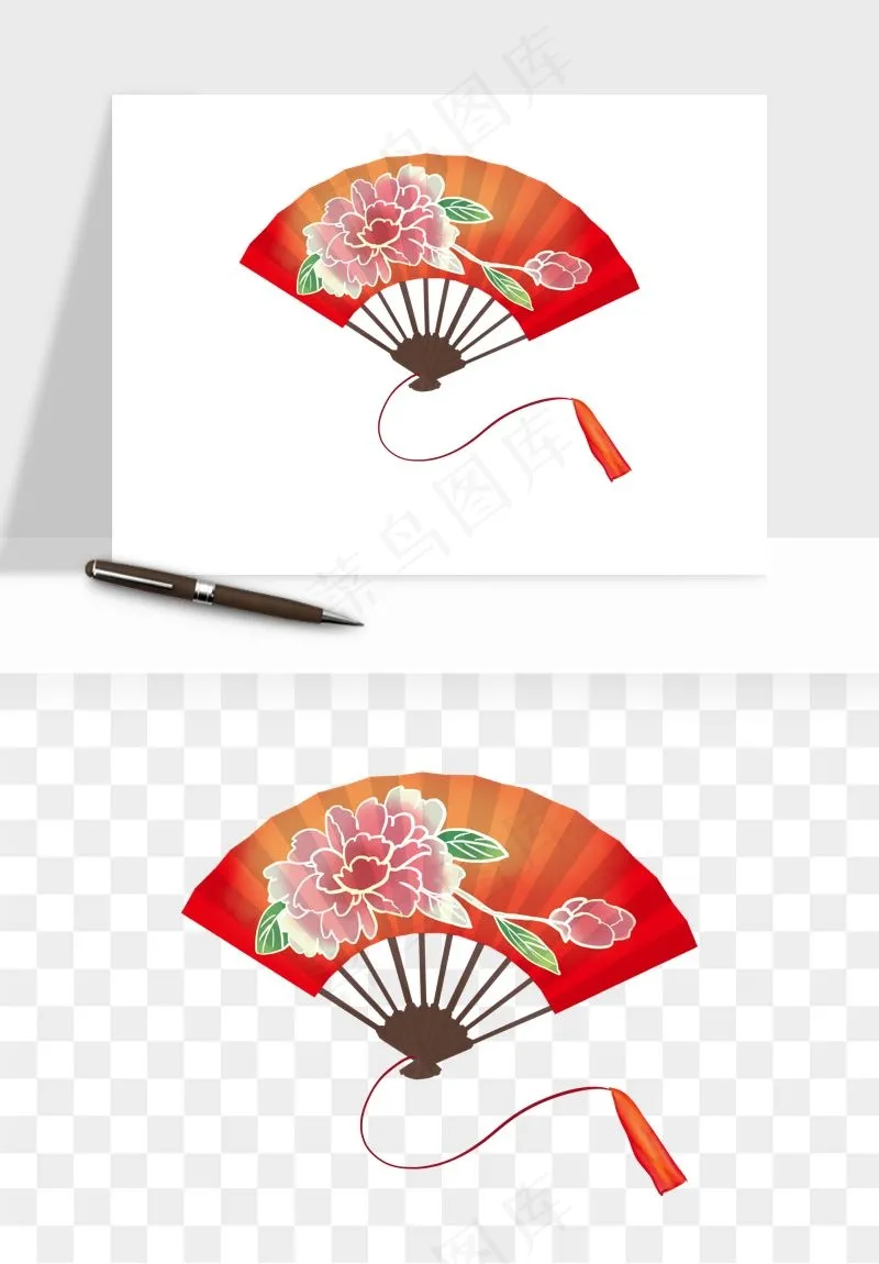 古风扇子元素png免抠