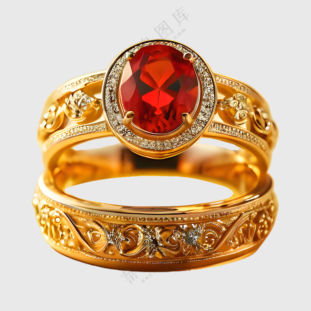 黄金宝石戒指图片