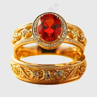黄金宝石戒指图片