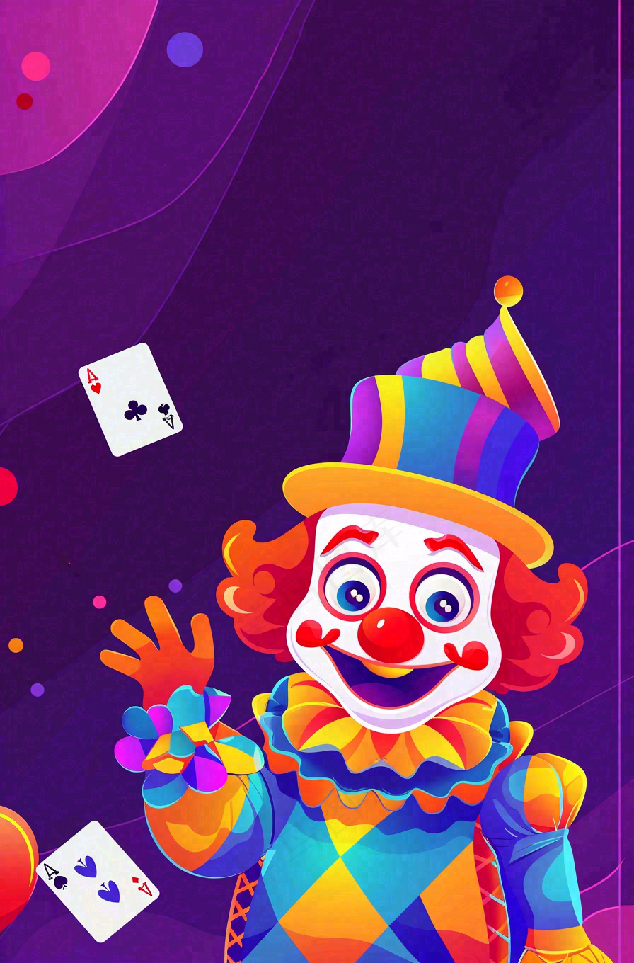 马戏团小丑表演开心紫色卡通搞怪愚人节插画背景