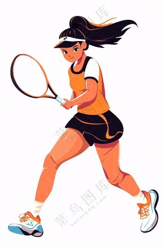 网球运动少女卡通插画免抠