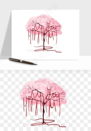 手绘浪漫花树桃花树png免抠