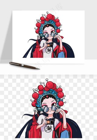 手绘国潮女性人物插画png免抠