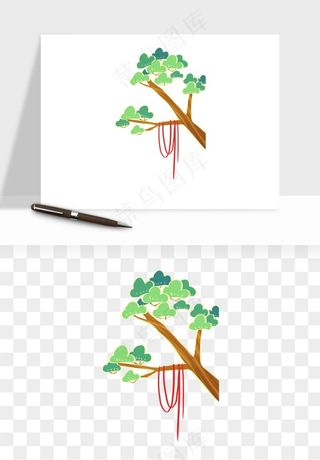 国潮松树松枝松叶png免抠