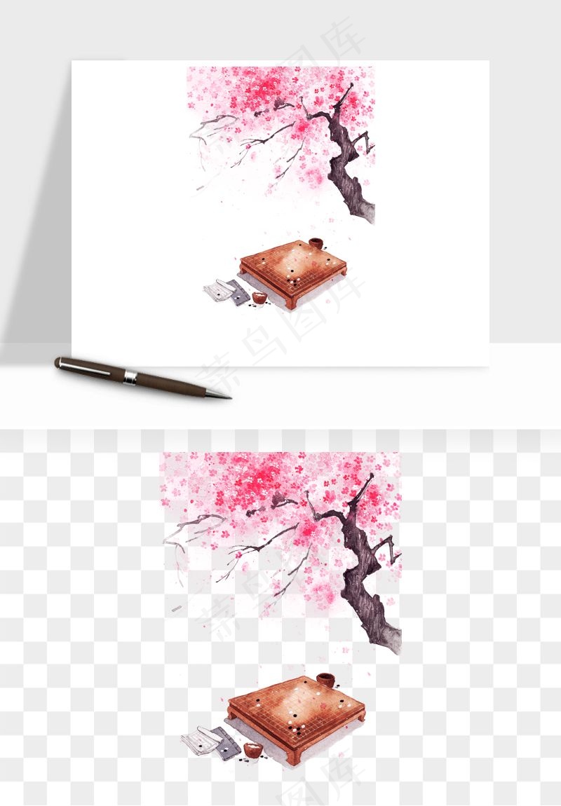 手绘浪漫花树桃花树png免抠