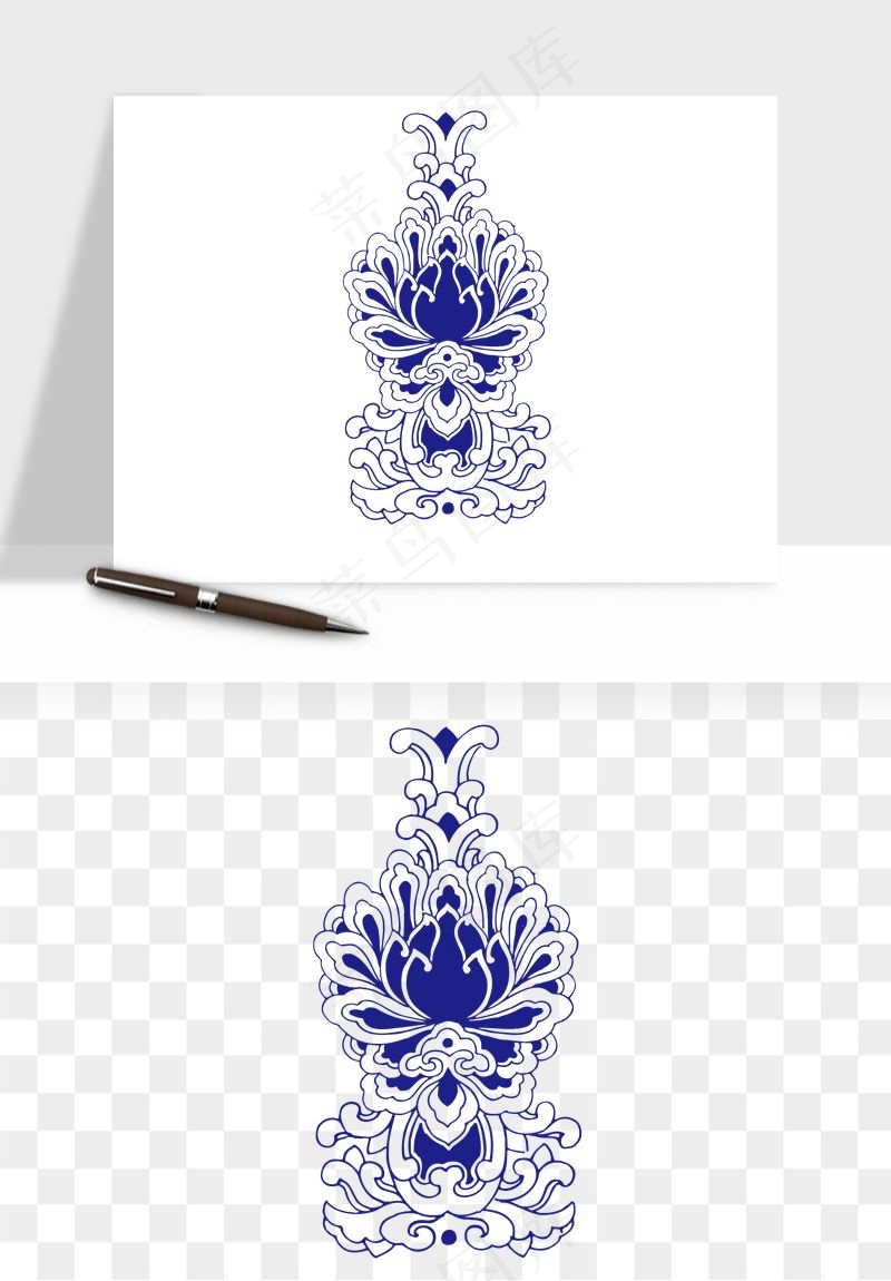 青花瓷花纹花卉图案png免抠