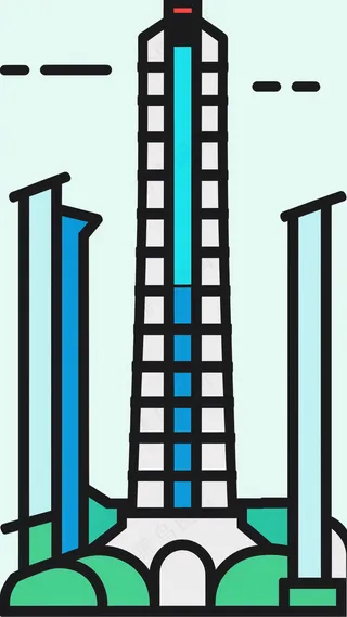 摩天大楼 抽象粗线条简笔风景画