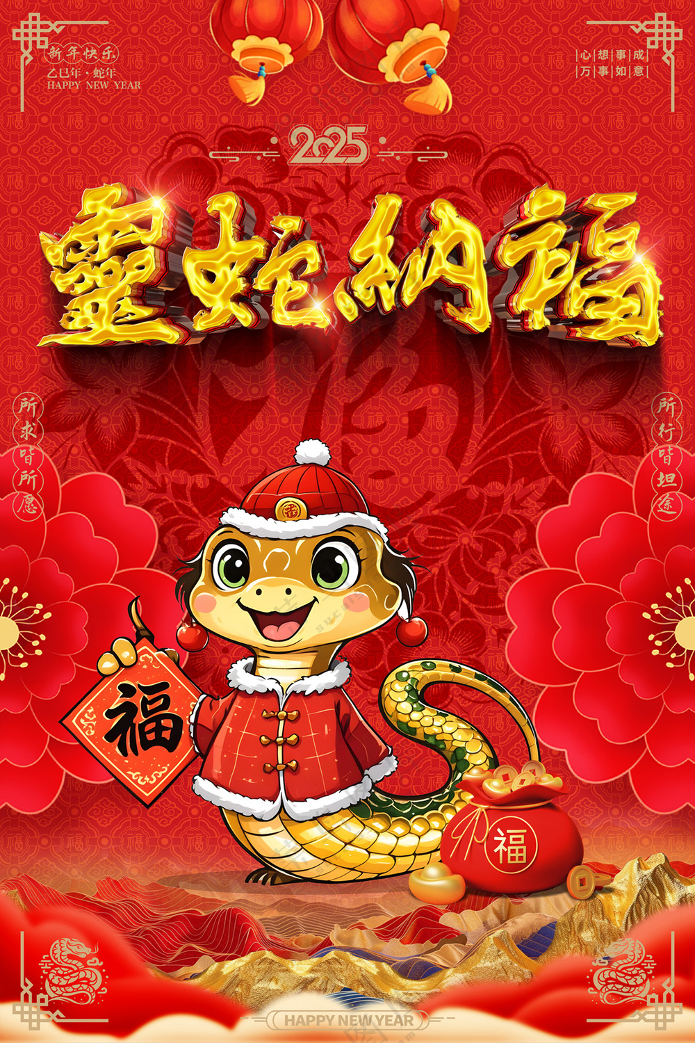 创意2025蛇年喜庆海报