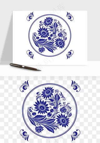 青花瓷花纹花卉图案png免抠