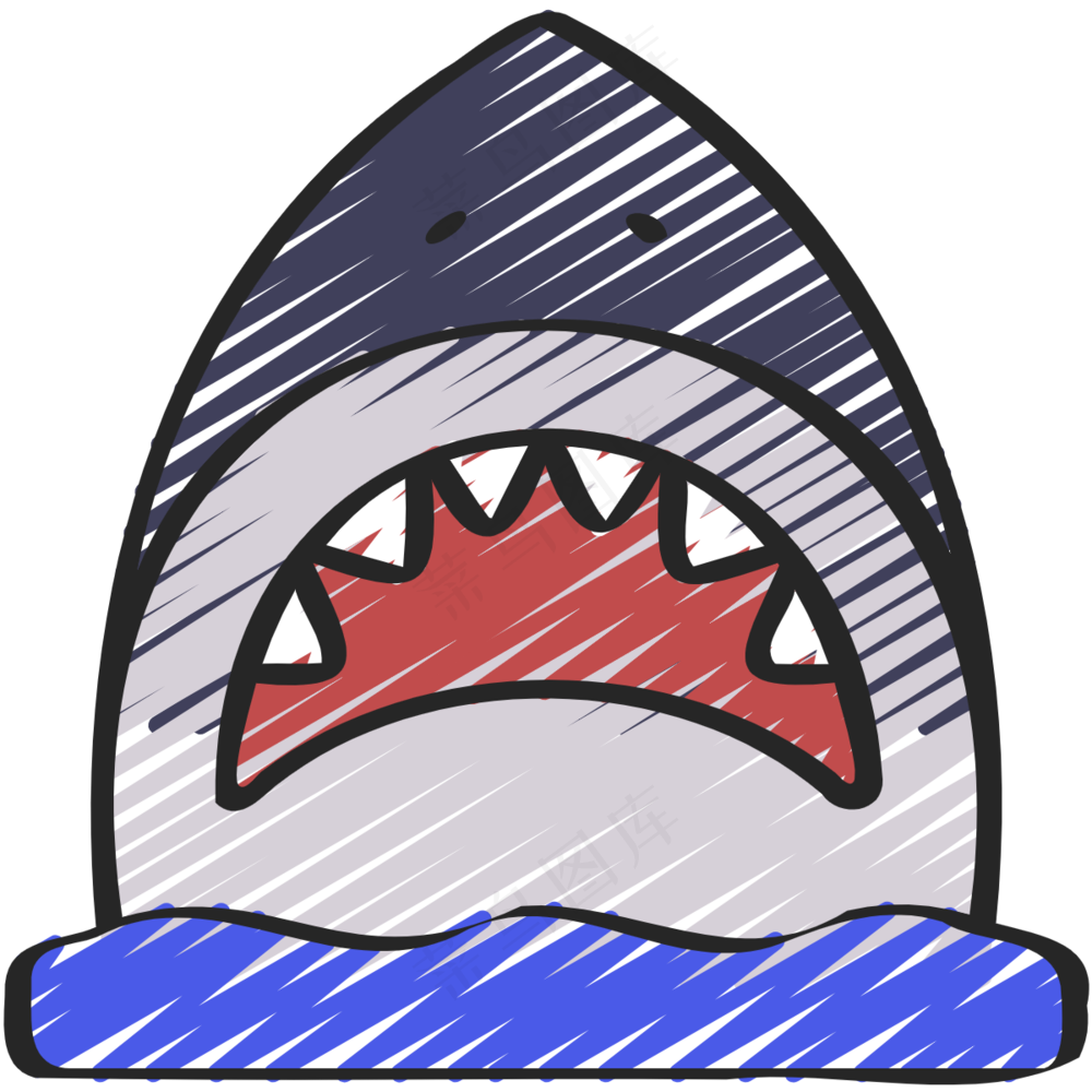 可爱呆萌小鲨鱼 铅笔手绘图标icon