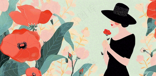 唯美鲜花女生女神妇女节插画背景