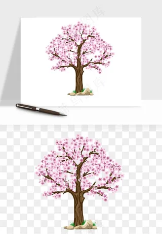 手绘浪漫花树桃花树png免抠
