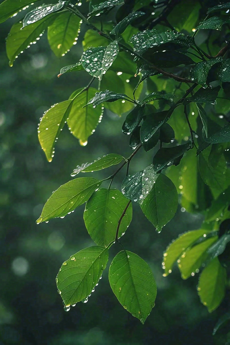 清晨植物绿叶上的露珠水滴雨水谷雨寒露摄影图