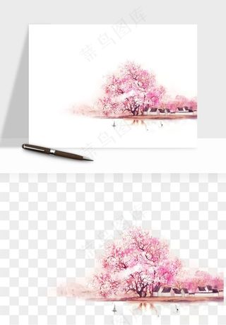 手绘樱花树png免抠