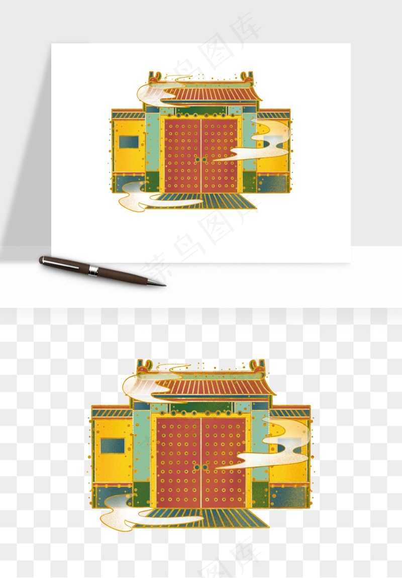 国潮风古建筑古楼古塔鼓楼psd,png免抠图(2000x2000)psd模版下载