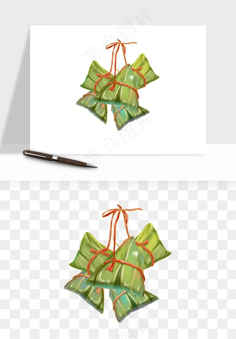 国潮粽子手绘肉粽png免抠