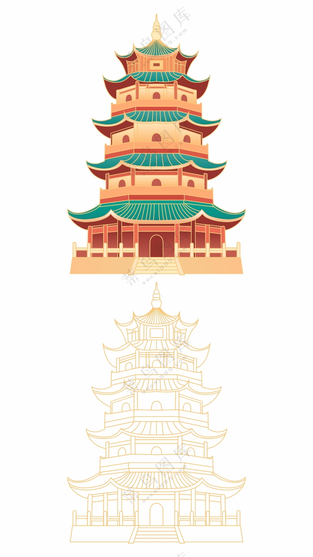 国风建筑奎阁塔矢量图
