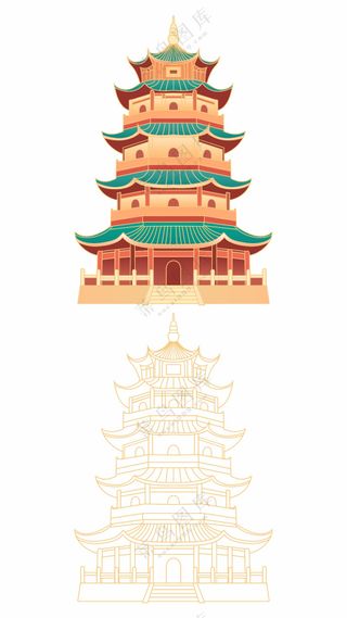 国风建筑奎阁塔矢量图