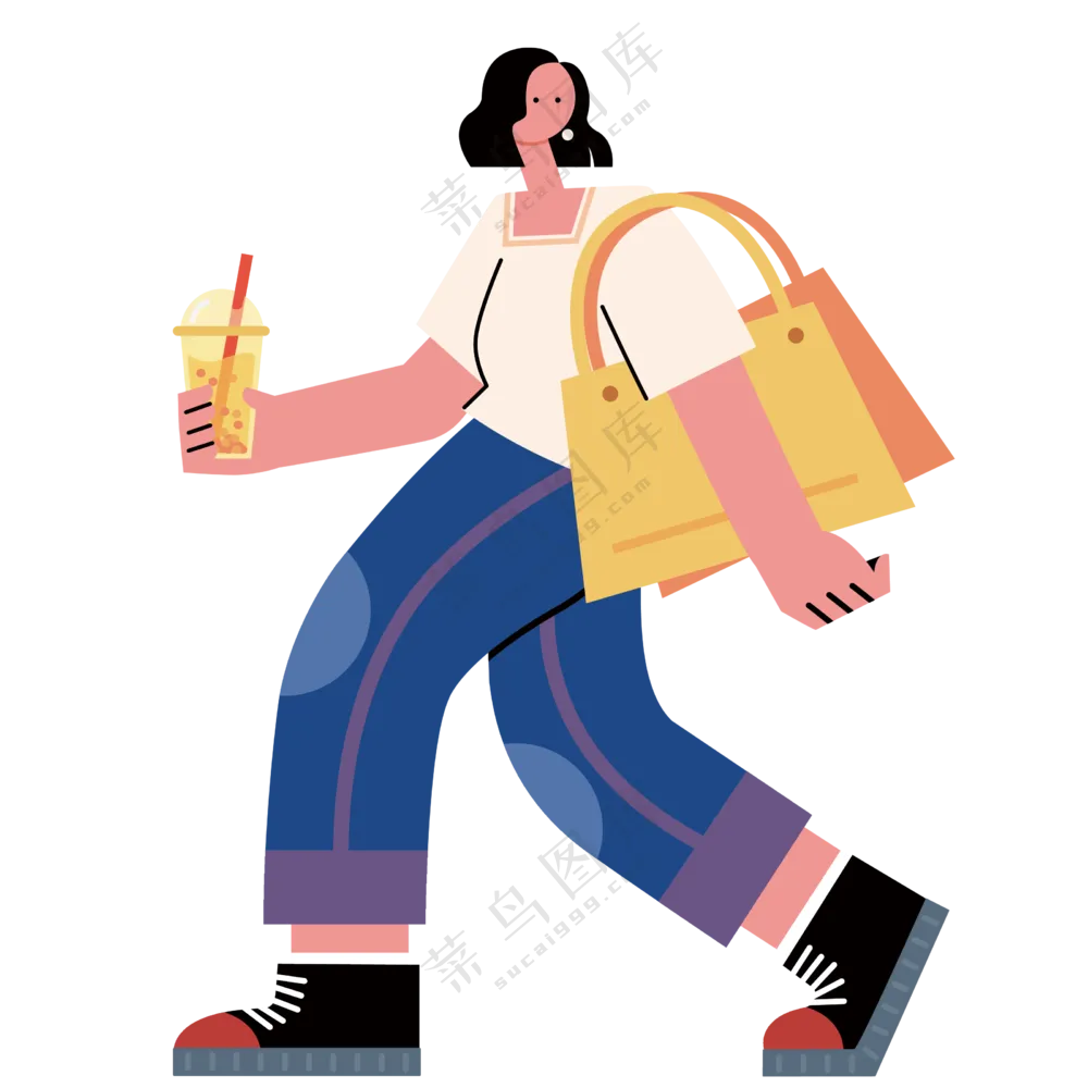 手拿奶茶的美女扁平化插画免抠图片