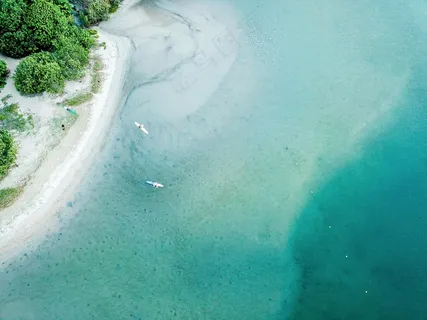 碧绿海水拂岸边的清晨