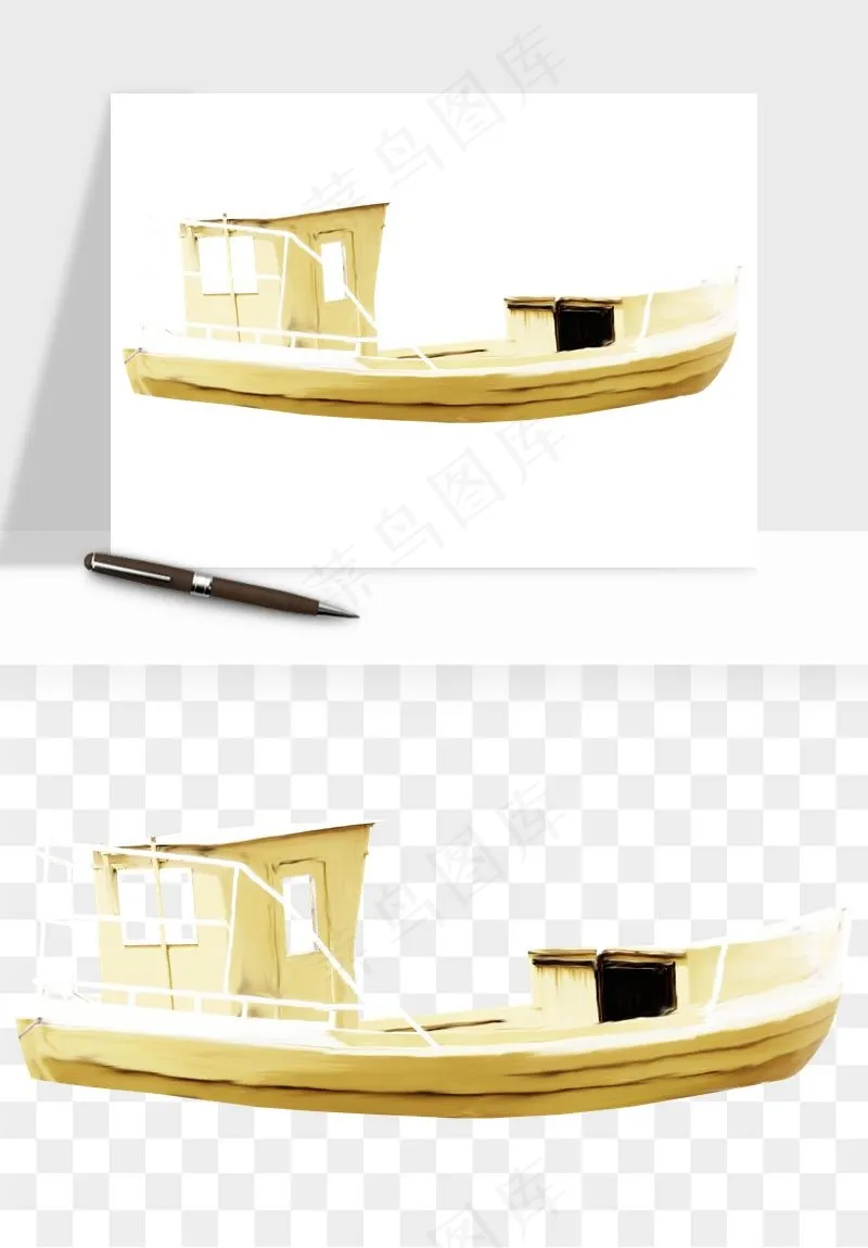 手绘木船小船png免抠