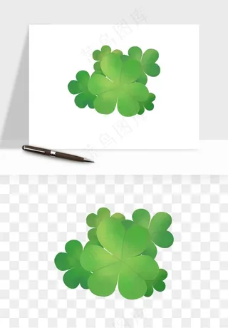 手绘四叶草幸运植物png免抠