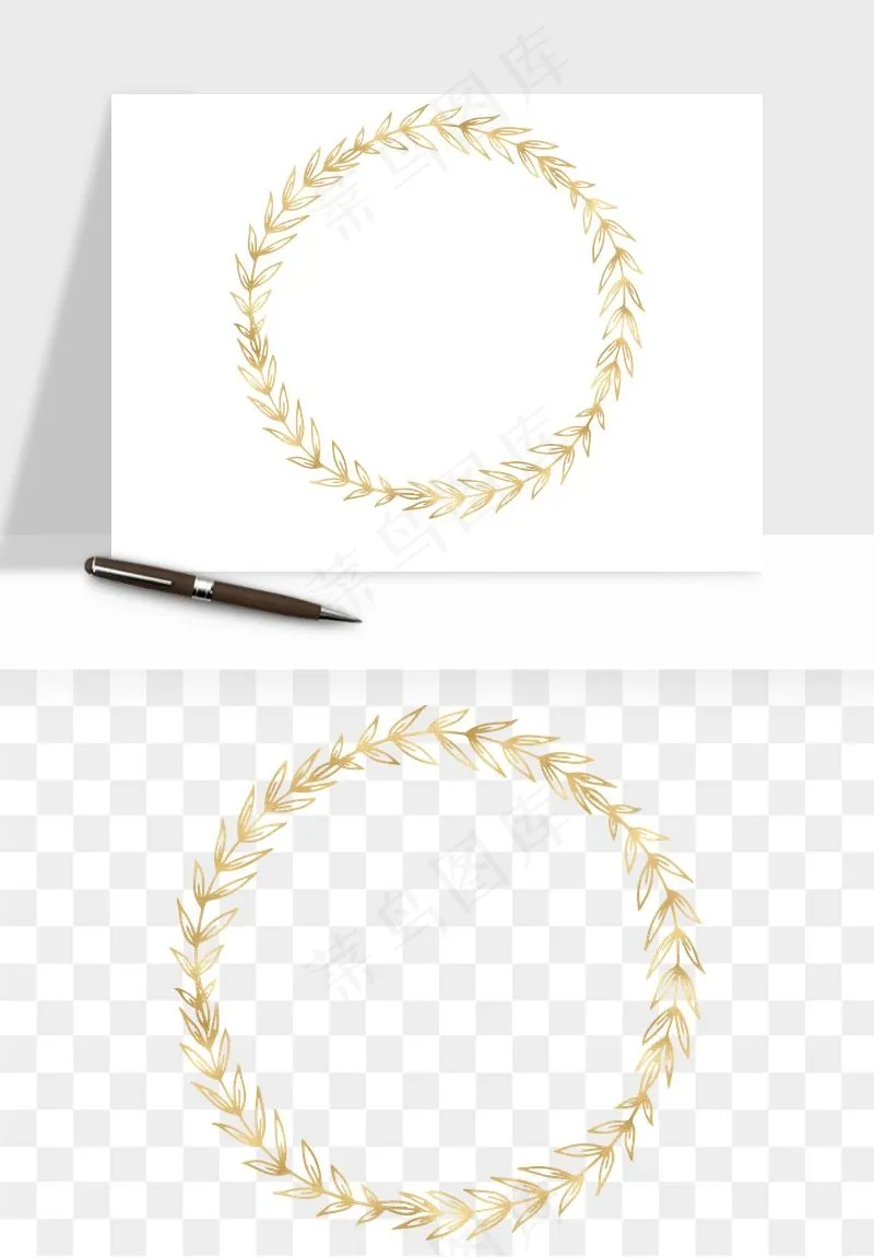 金色植物花环边框png免抠