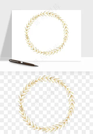 金色植物花环边框png免抠