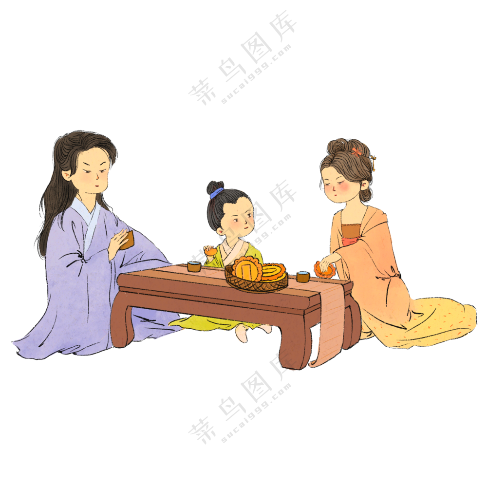 麻饼 古代 插图 团圆 全家福