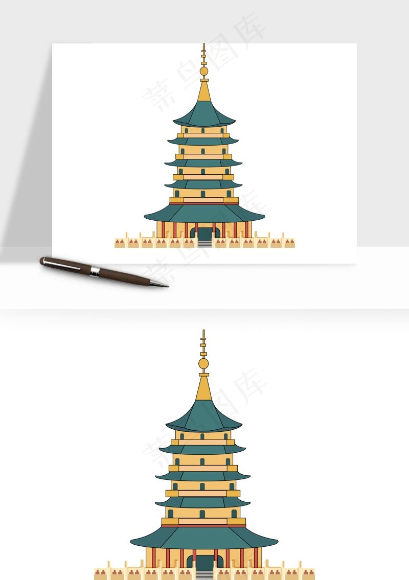 国潮风古建筑古楼古塔鼓楼ai,png免抠图