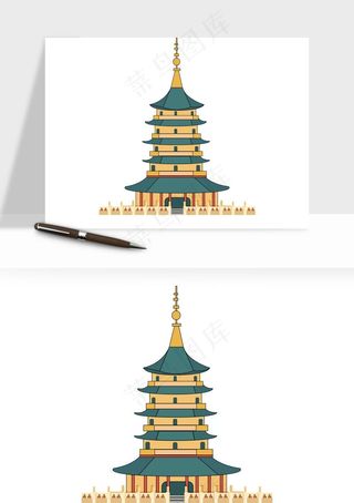 国潮风古建筑古楼古塔鼓楼ai,png免抠图