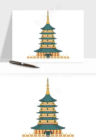 国潮风古建筑古楼古塔鼓楼ai,png免抠图