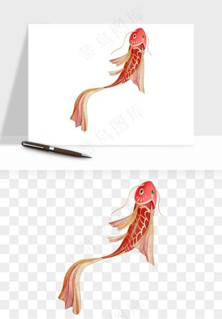 锦鲤鱼手绘水墨png免抠