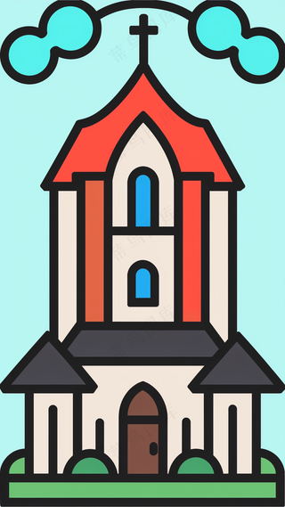 教堂 抽象粗线条简笔风景画