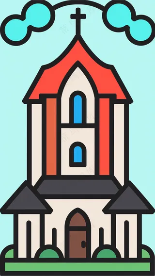 教堂 抽象粗线条简笔风景画