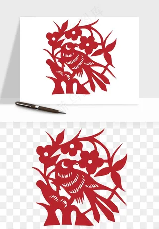 传统花鸟动物剪纸png免抠
