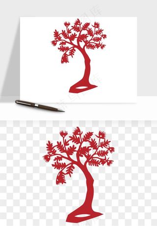 传统剪纸植物花卉png免抠