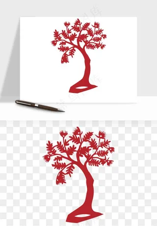 传统剪纸植物花卉png免抠