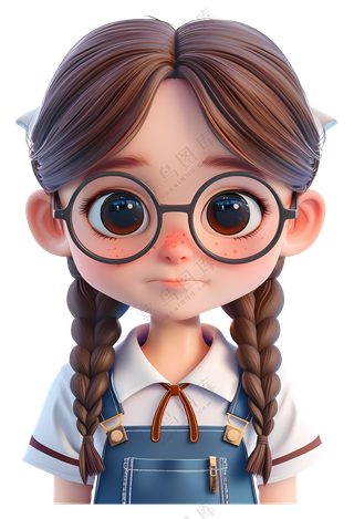 学生女孩-戴眼镜的可爱女孩
