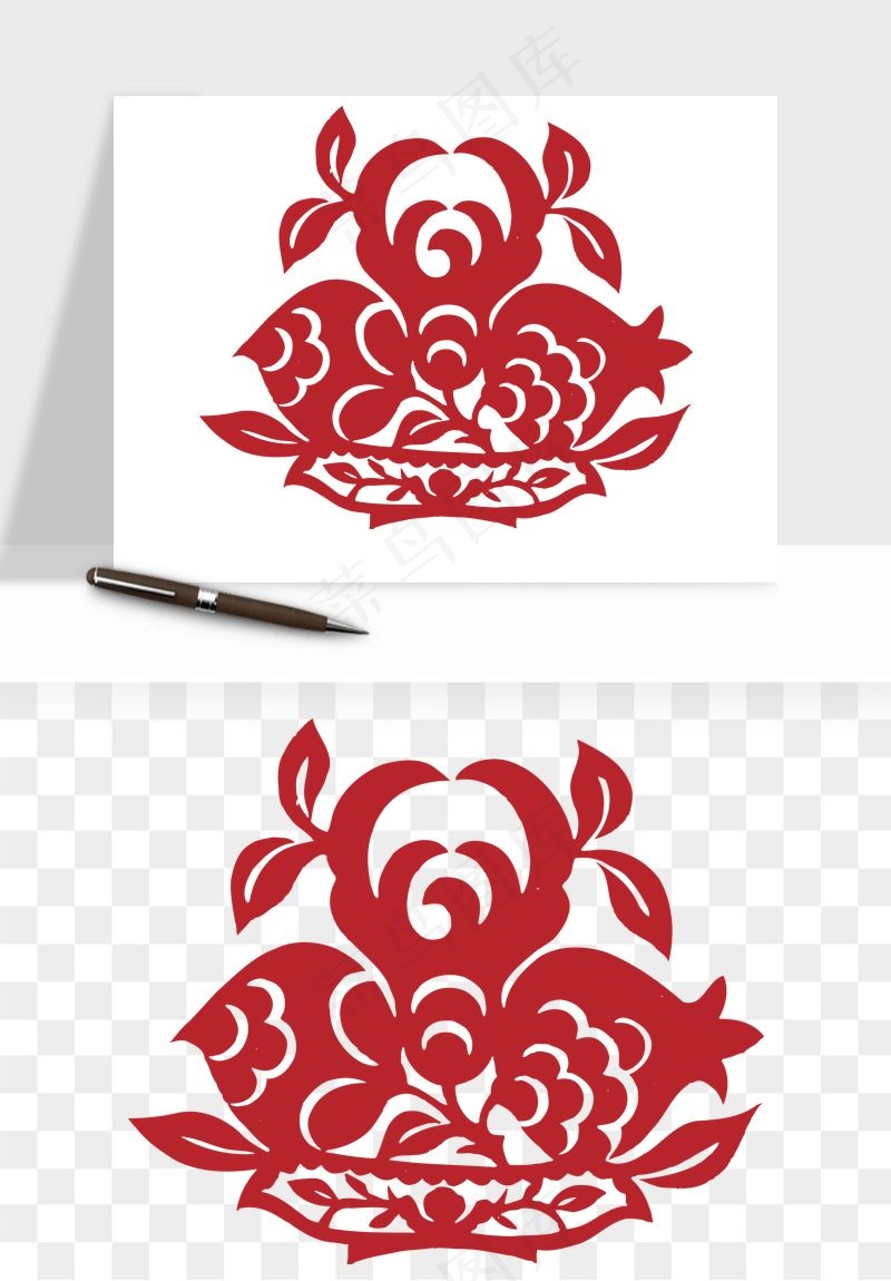 传统剪纸植物花卉png免抠
