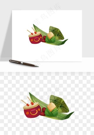 国潮粽子手绘肉粽png免抠