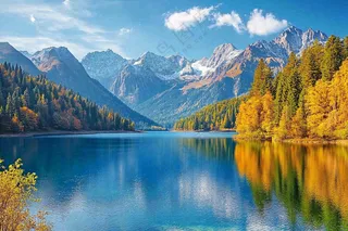 大自然风光风景高山森林湖泊摄影图