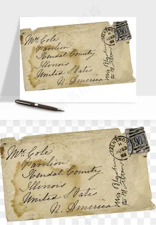 复古明信片信封png免抠