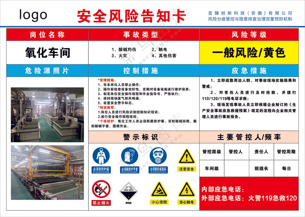 氧化车间安全风险告知卡