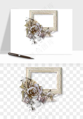 复古花卉相框欧式png免抠