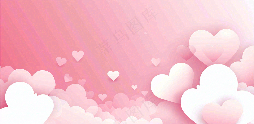 粉白色立体爱心浪漫情人节七夕插画背景