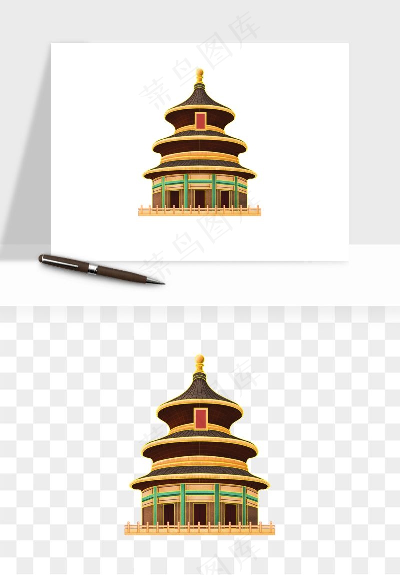 国潮风古建筑古楼古塔鼓楼psd,png免抠图(3000x3000)psd模版下载