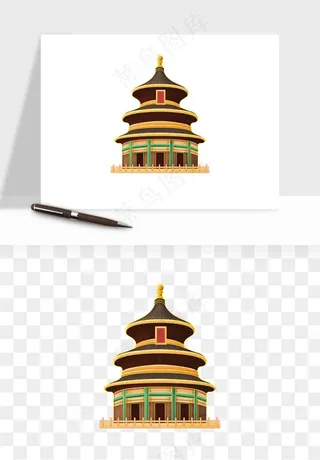 国潮风古建筑古楼古塔鼓楼psd,png免抠图