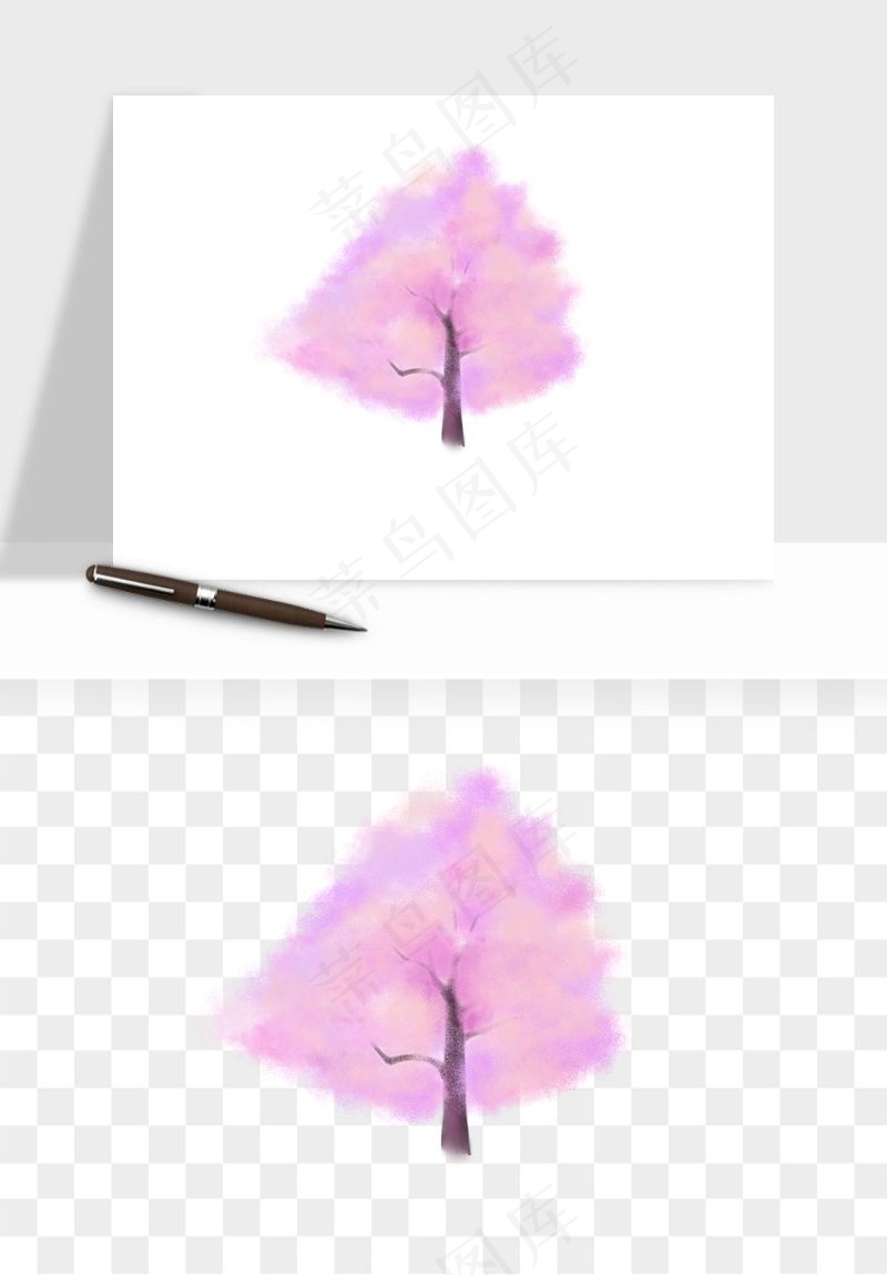 手绘浪漫花树桃花树png免抠