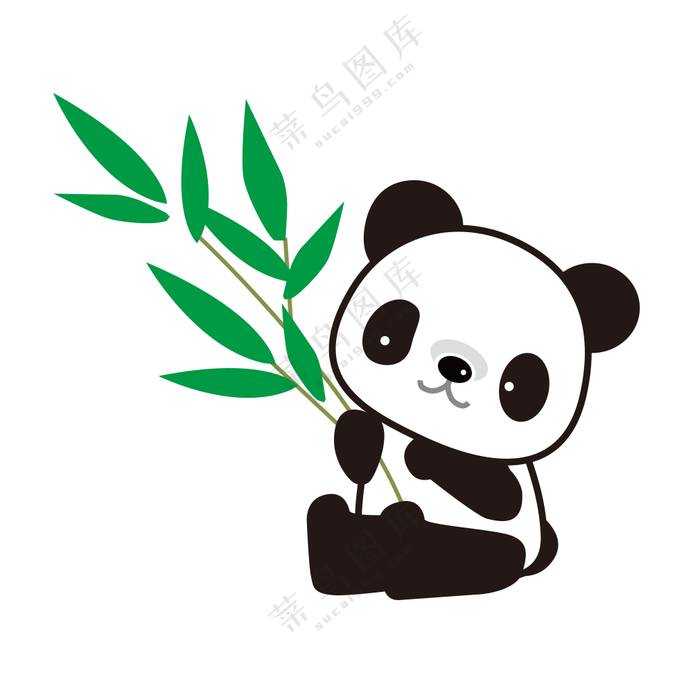拿着竹叶的大熊猫插画创意免抠图片